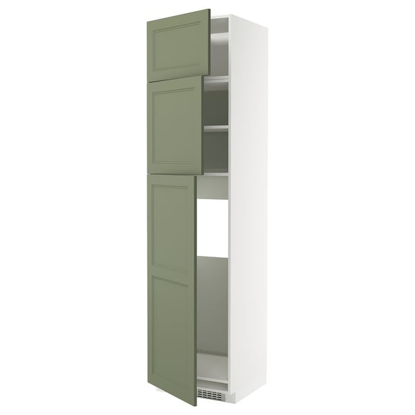 METOD high cab for fridge with 3 doors, white/Axstad grey-green, 60x60x240 cm