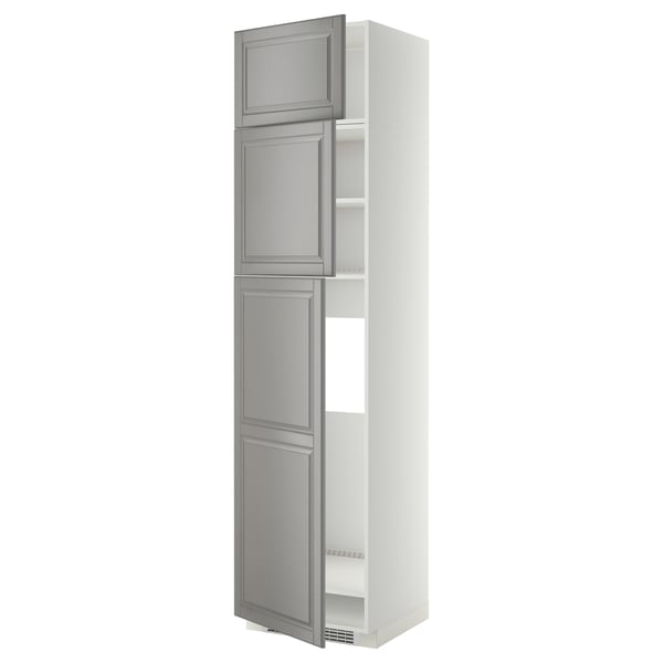 METOD - High cab for fridge with 3 doors, white/Bodbyn grey , 60x60x240 cm