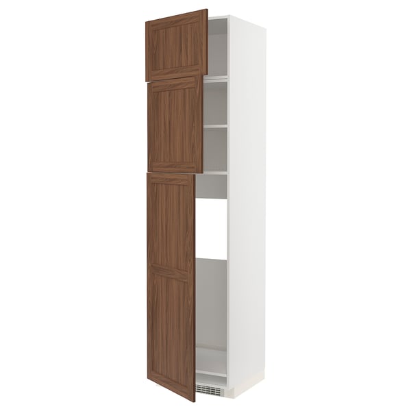METOD - METOD High cab for fridge with 3 doors, white Enköping/brown walnut effect, 60x60x240 cm