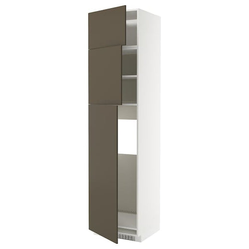 METOD - METOD High cab for fridge with 3 doors, white/Havstorp brown-beige, 60x60x240 cm