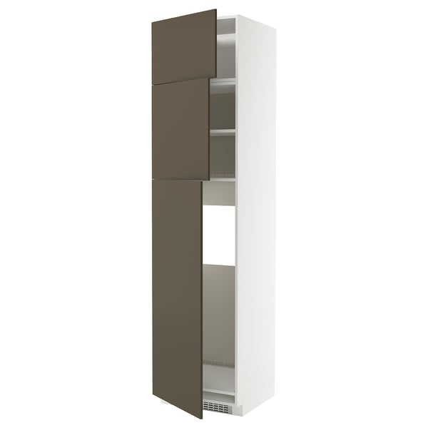 METOD high cab for fridge with 3 doors, white/Havstorp brown-beige, 60x60x240 cm