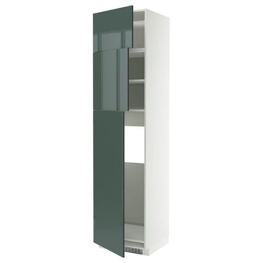METOD - METOD High cab for fridge with 3 doors, white/Kallarp high-gloss dark grey-green, 60x60x240 cm