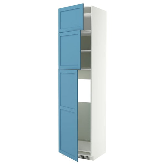 METOD refrigerator cabinet/3 doors, white/Lerhyttan blue, 60x60x240 cm