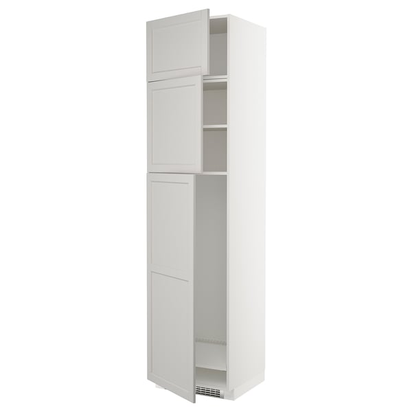 METOD - High cab for fridge with 3 doors, white/Lerhyttan light grey , 60x60x240 cm