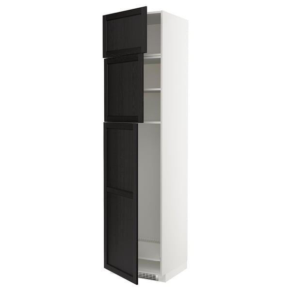 METOD - High cab for fridge with 3 doors, white/Lerhyttan black stained , 60x60x240 cm
