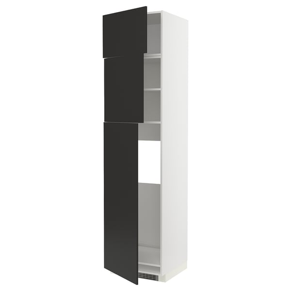 METOD high cab for fridge with 3 doors, white/Nickebo matt anthracite, 60x60x240 cm