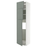 METOD high cab for fridge with 3 doors, white/Nickebo matt grey-green, 60x60x240 cm