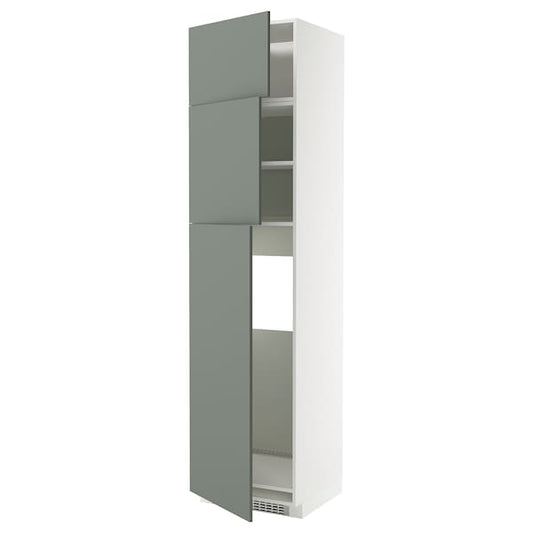 Ikea METOD - High cab for fridge with 3 doors, white/Nickebo matt grey-green, 60x60x240 cm