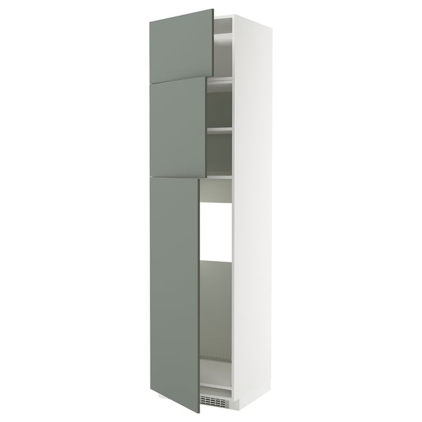 METOD high cab for fridge with 3 doors, white/Nickebo matt grey-green, 60x60x240 cm