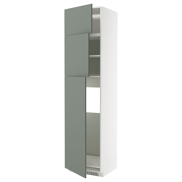 METOD - High cab for fridge with 3 doors, white/Nickebo matt grey-green, 60x60x240 cm