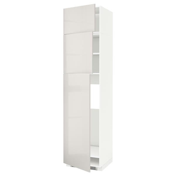METOD - High cab for fridge with 3 doors, white/Ringhult light grey , 60x60x240 cm