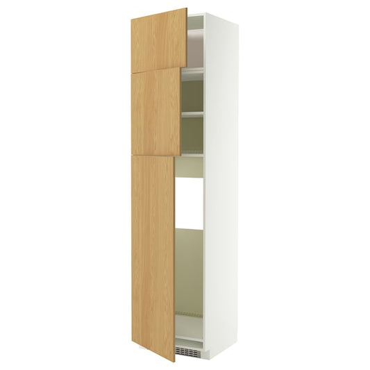 METOD refrigerator cabinet/3 doors, white/Sinarp oak veneer, 60x60x240 cm
