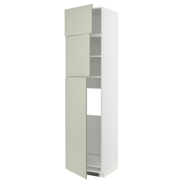 METOD high cab for fridge with 3 doors, white/Stensund light green, 60x60x240 cm
