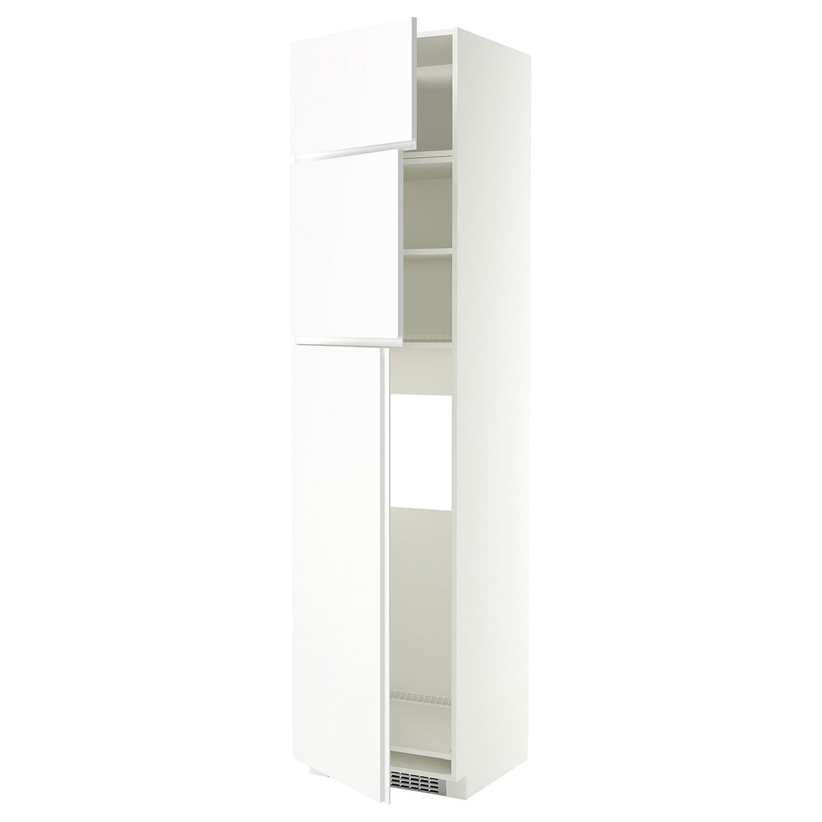 METOD high cab for fridge with 3 doors, white/VOXTORP matt white vertical handle, 60x60x240 cm