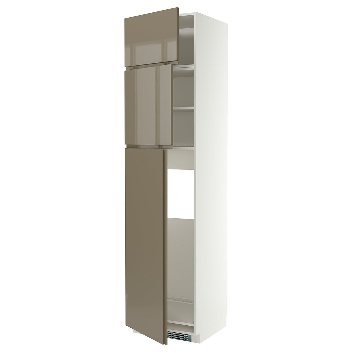 METOD high cab for fridge with 3 doors, white/VOXTORP high-gloss dark grey-brown vertical, 60x60x240 cm