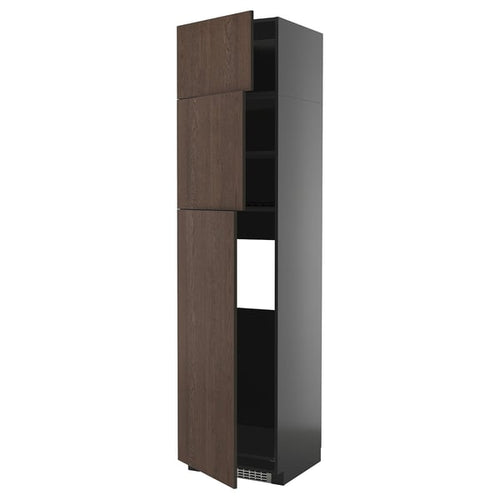 METOD - METOD High cab for fridge with 3 doors, black-grey/Sinarp brown, 60x60x240 cm