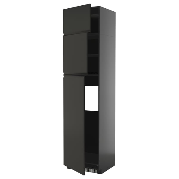 METOD - METOD High cab for fridge with 3 doors, black-grey/Upplöv matt anthracite, 60x60x240 cm