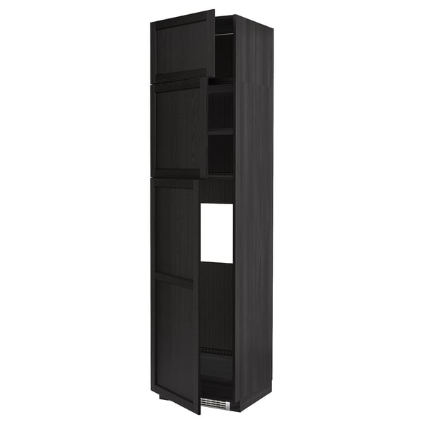 METOD high cab for fridge with 3 doors, black/Lerhyttan black stained, 60x60x240 cm