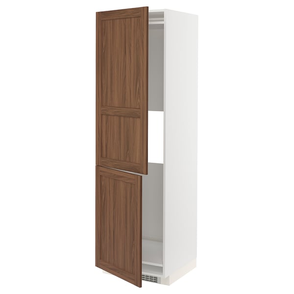 METOD - METOD Hi cab f fridge or freezer w 2 drs, white Enköping/brown walnut effect, 60x60x200 cm