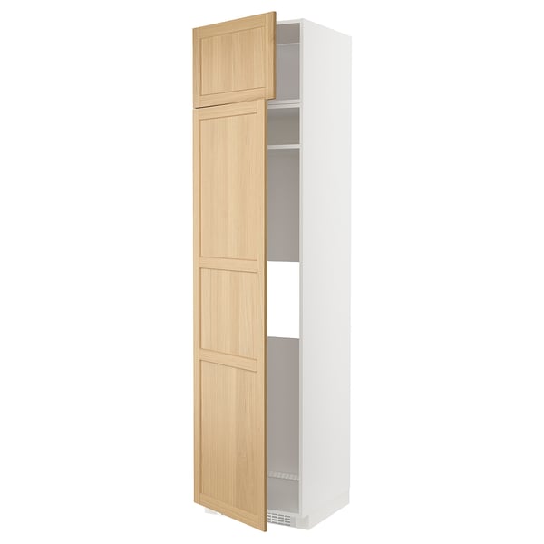 METOD - METOD Hi cab f fridge or freezer w 2 drs, white/Forsbacka oak, 60x60x240 cm