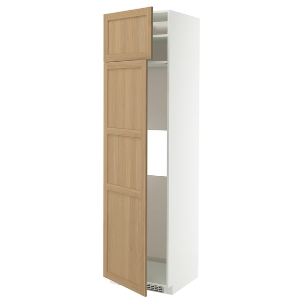 METOD - METOD Hi cab f fridge or freezer w 2 drs, white/Forsbacka oak, 60x60x220 cm