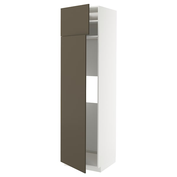 METOD - Hi cab f fridge or freezer w 2 drs, white/Havstorp brown-beige, 60x60x220 cm