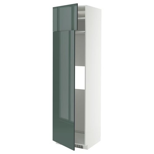 METOD - METOD Hi cab f fridge or freezer w 2 drs, white/Kallarp high-gloss dark grey-green, 60x60x220 cm