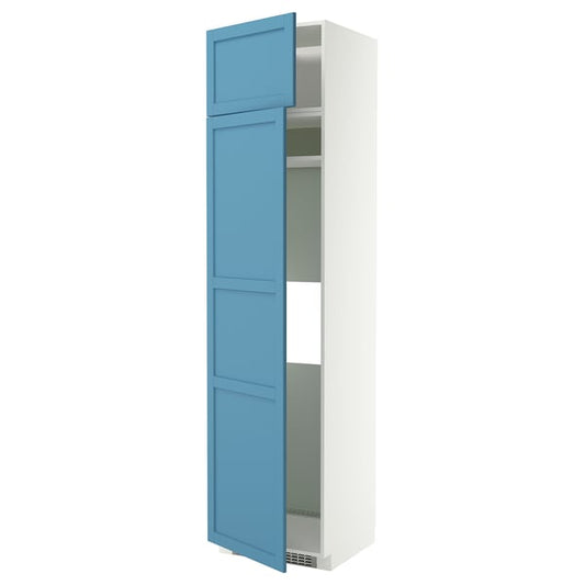 METOD hi cab f fridge or freezer w 2 drs, white/Lerhyttan blue, 60x60x240 cm
