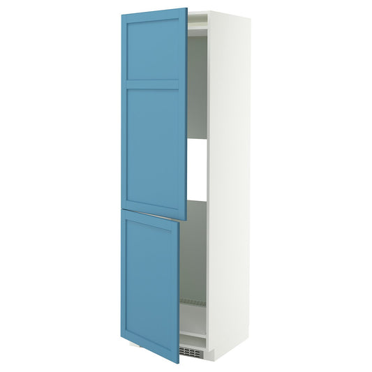 METOD hi cab f fridge or freezer w 2 drs, white/Lerhyttan blue, 60.0x200.0x60.0 cm
