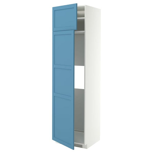METOD hi cab f fridge or freezer w 2 drs, white/Lerhyttan blue, 60x60x220 cm