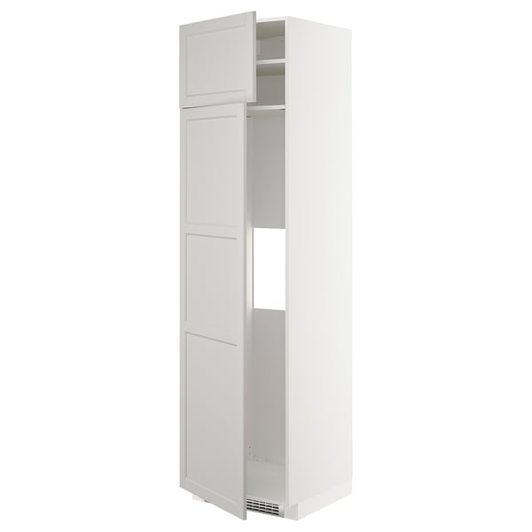 METOD hi cab f fridge or freezer w 2 drs, white/Lerhyttan light grey, 60x60x220 cm
