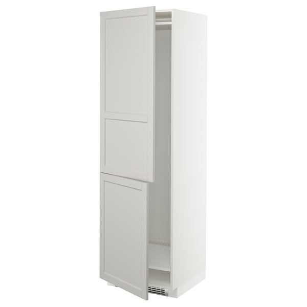 METOD hi cab f fridge or freezer w 2 drs, white/Lerhyttan light grey, 60x60x200 cm