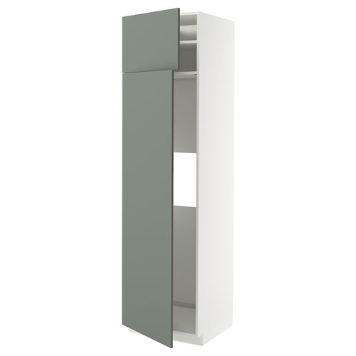 METOD hi cab f fridge or freezer w 2 drs, white/Nickebo matt grey-green, 60x60x220 cm