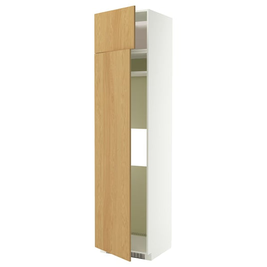METOD hi cab f fridge or freezer w 2 drs, white/Sinarp oak veneer, 60x60x240 cm