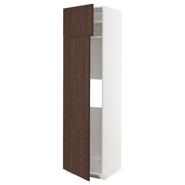 METOD hi cab f fridge or freezer w 2 drs, white/Sinarp brown, 60x60x220 cm