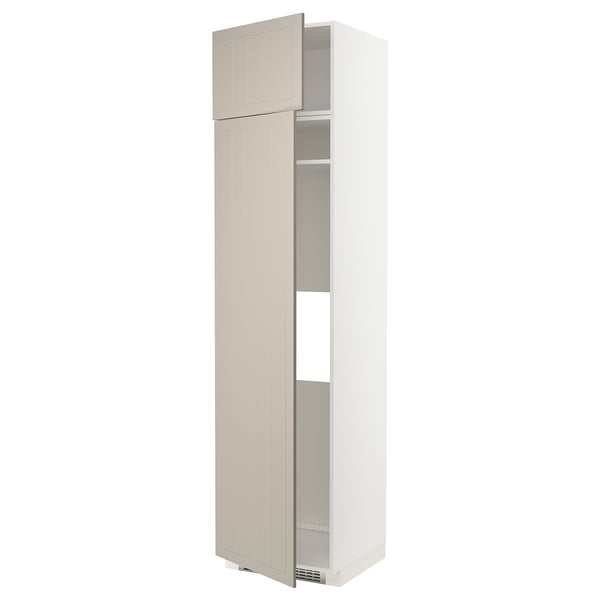 METOD - METOD Hi cab f fridge or freezer w 2 drs, white/Stensund beige, 60x60x240 cm