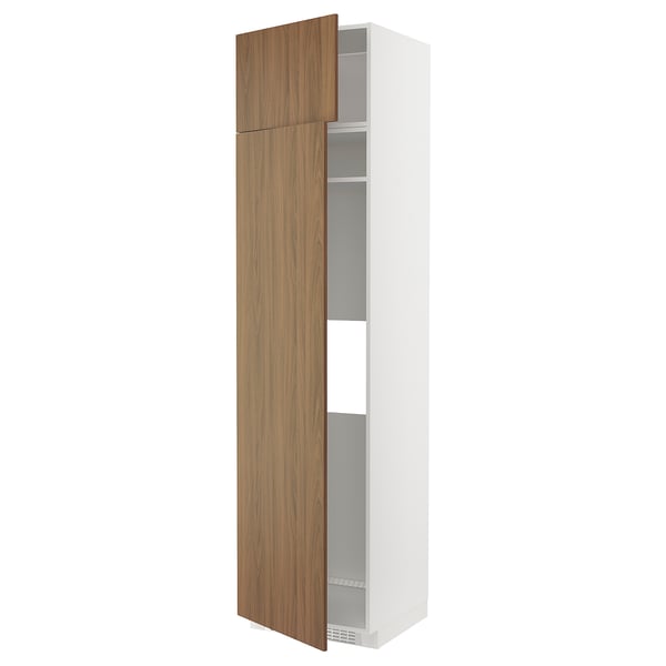 METOD hi cab f fridge or freezer w 2 drs, white/Tistorp brown walnut effect, 60x60x240 cm