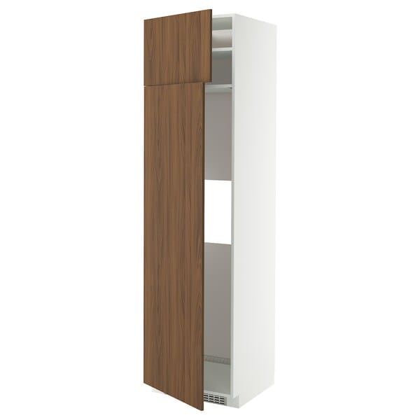 Ikea METOD - Hi cab f fridge or freezer w 2 drs, white/Tistorp brown walnut effect, 60x60x220 cm