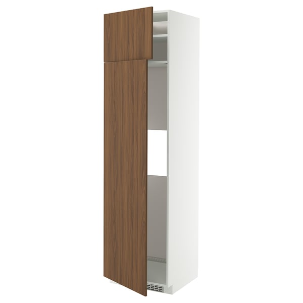 METOD - METOD Hi cab f fridge or freezer w 2 drs, white/Tistorp brown walnut effect, 60x60x220 cm