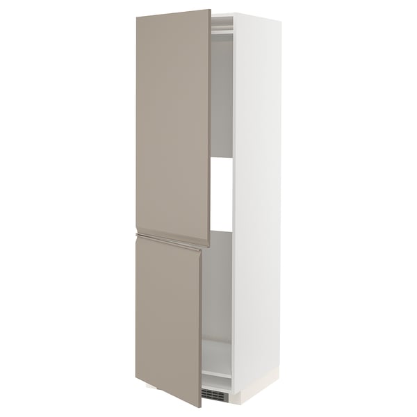 METOD hi cab f fridge or freezer w 2 drs, white/Upplöv matt dark beige, 60x60x200 cm