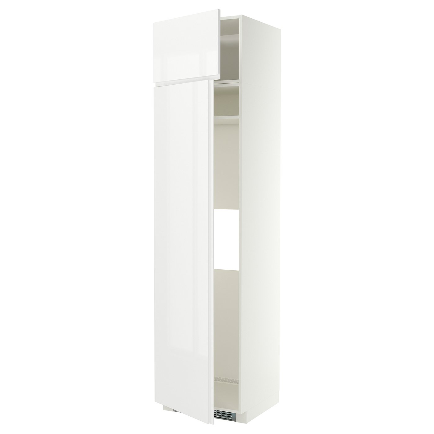 METOD hi cab f fridge or freezer w 2 drs, white/VOXTORP high-gloss white vertical handle, 60x60x240 cm