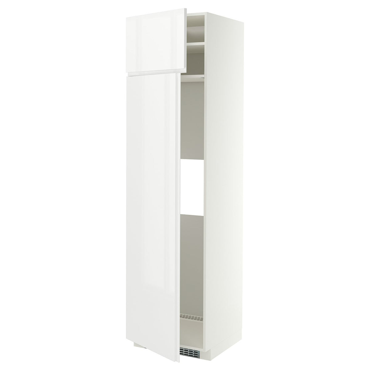 METOD hi cab f fridge or freezer w 2 drs, white/VOXTORP high-gloss white vertical handle, 60x60x220 cm