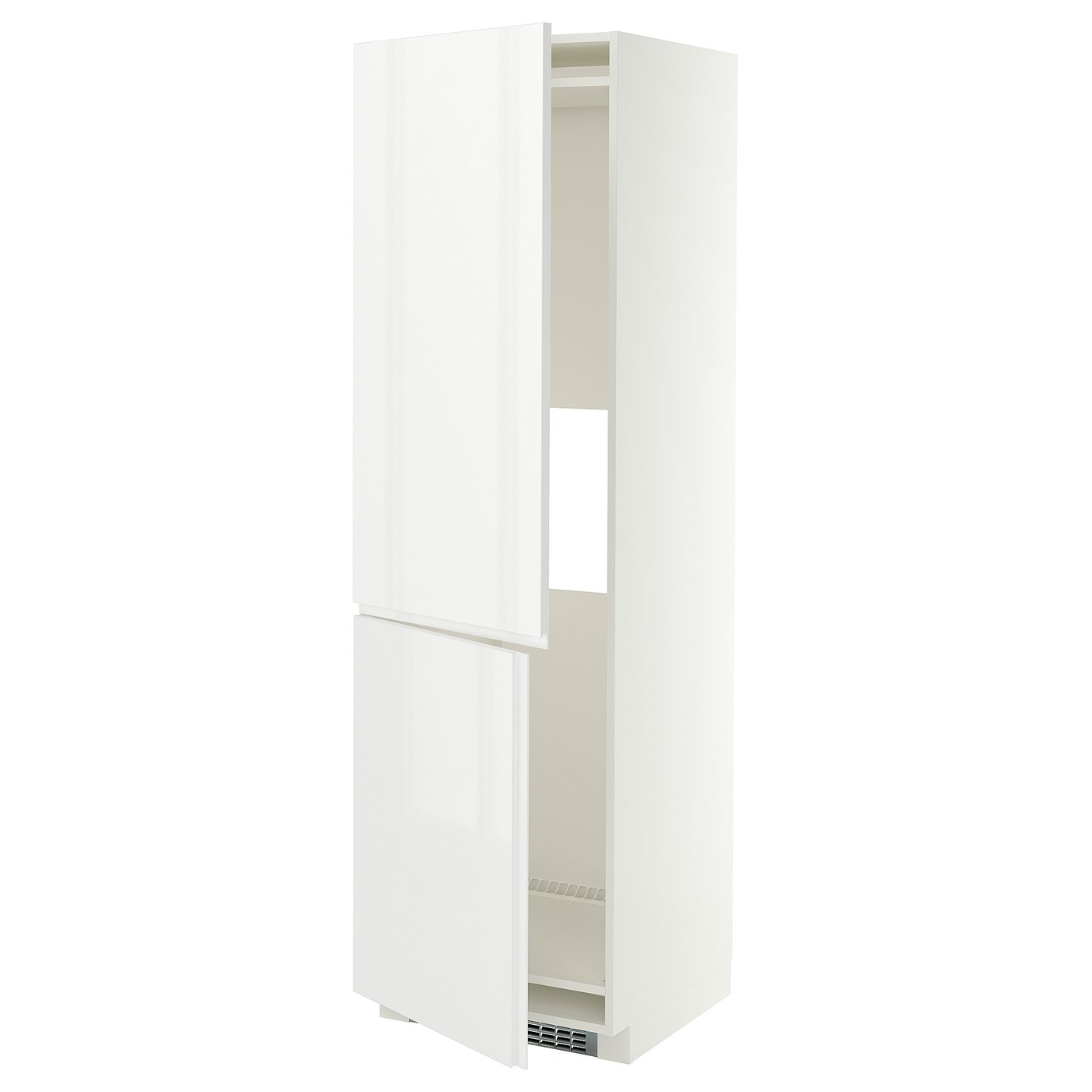 METOD hi cab f fridge or freezer w 2 drs, white/VOXTORP high-gloss white vertical handle, 60x60x200 cm