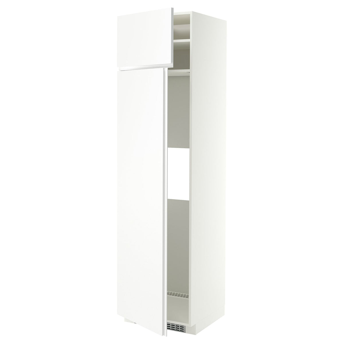 METOD hi cab f fridge or freezer w 2 drs, white/VOXTORP matt white vertical handle, 60x60x220 cm