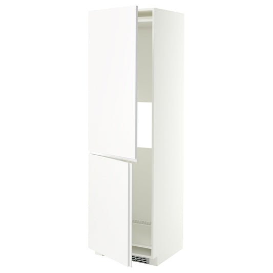 METOD hi cab f fridge or freezer w 2 drs, white/VOXTORP matt white vertical handle, 60x60x200 cm
