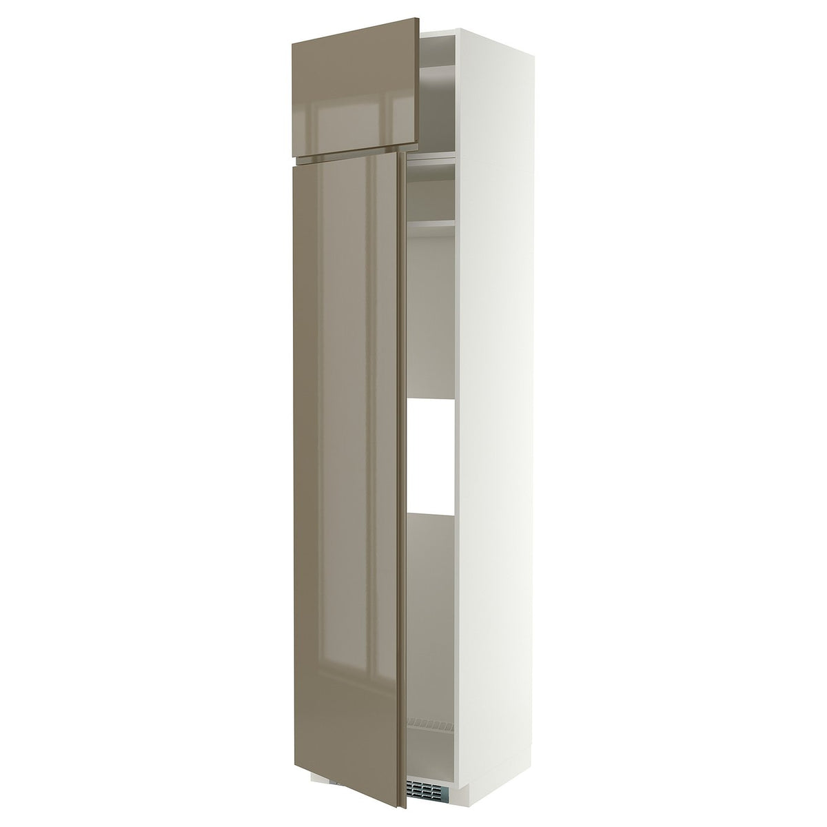 METOD hi cab f fridge or freezer w 2 drs, white/VOXTORP high-gloss dark grey-brown vertical, 60x60x240 cm