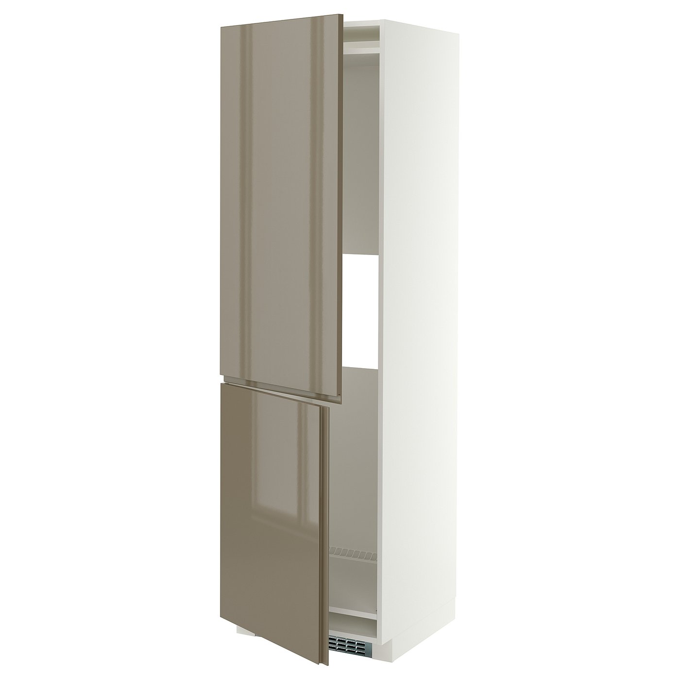 METOD hi cab f fridge or freezer w 2 drs, white/VOXTORP high-gloss dark grey-brown vertical, 60x60x200 cm