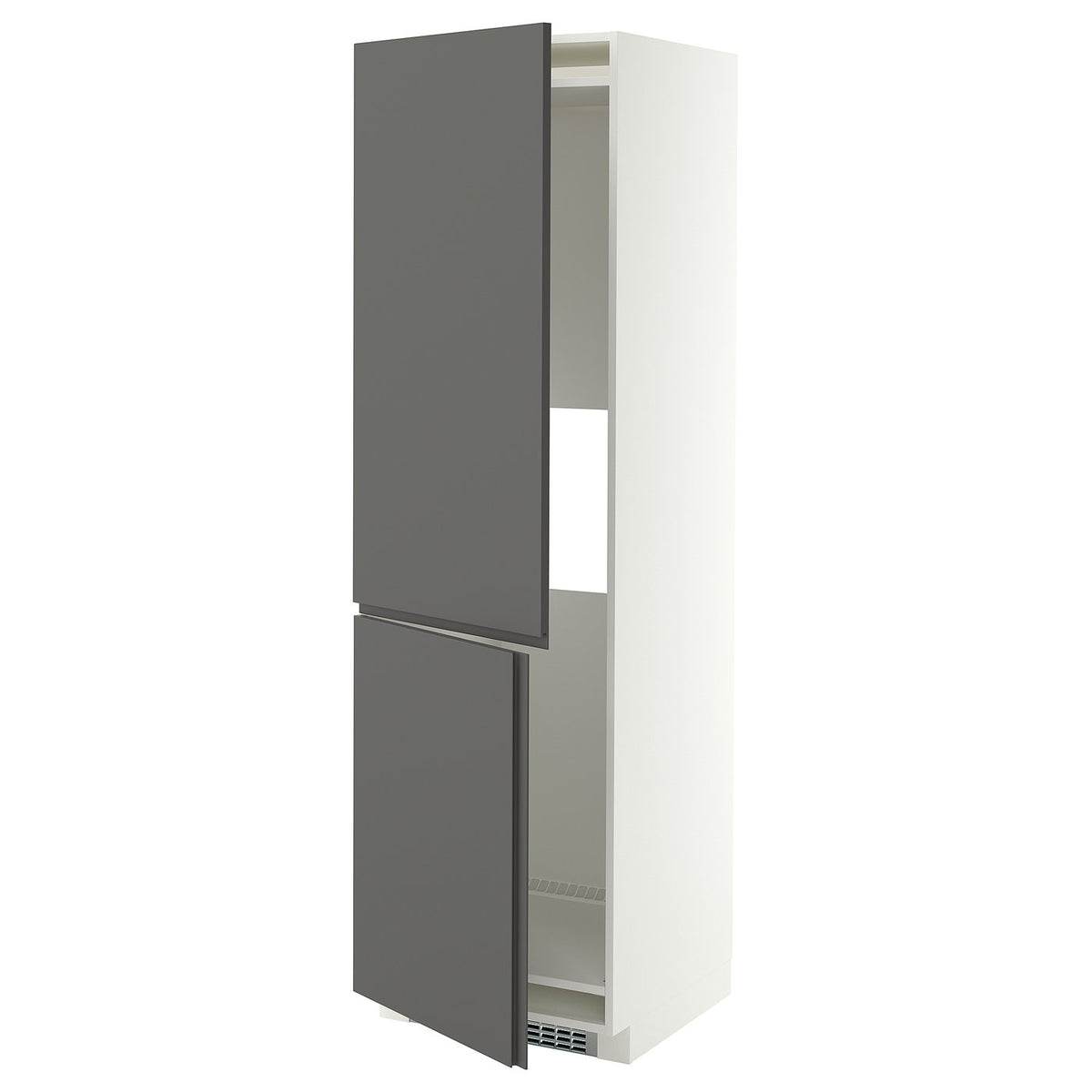METOD hi cab f fridge or freezer w 2 drs, white/VOXTORP dark grey vertical handle, 60x60x200 cm