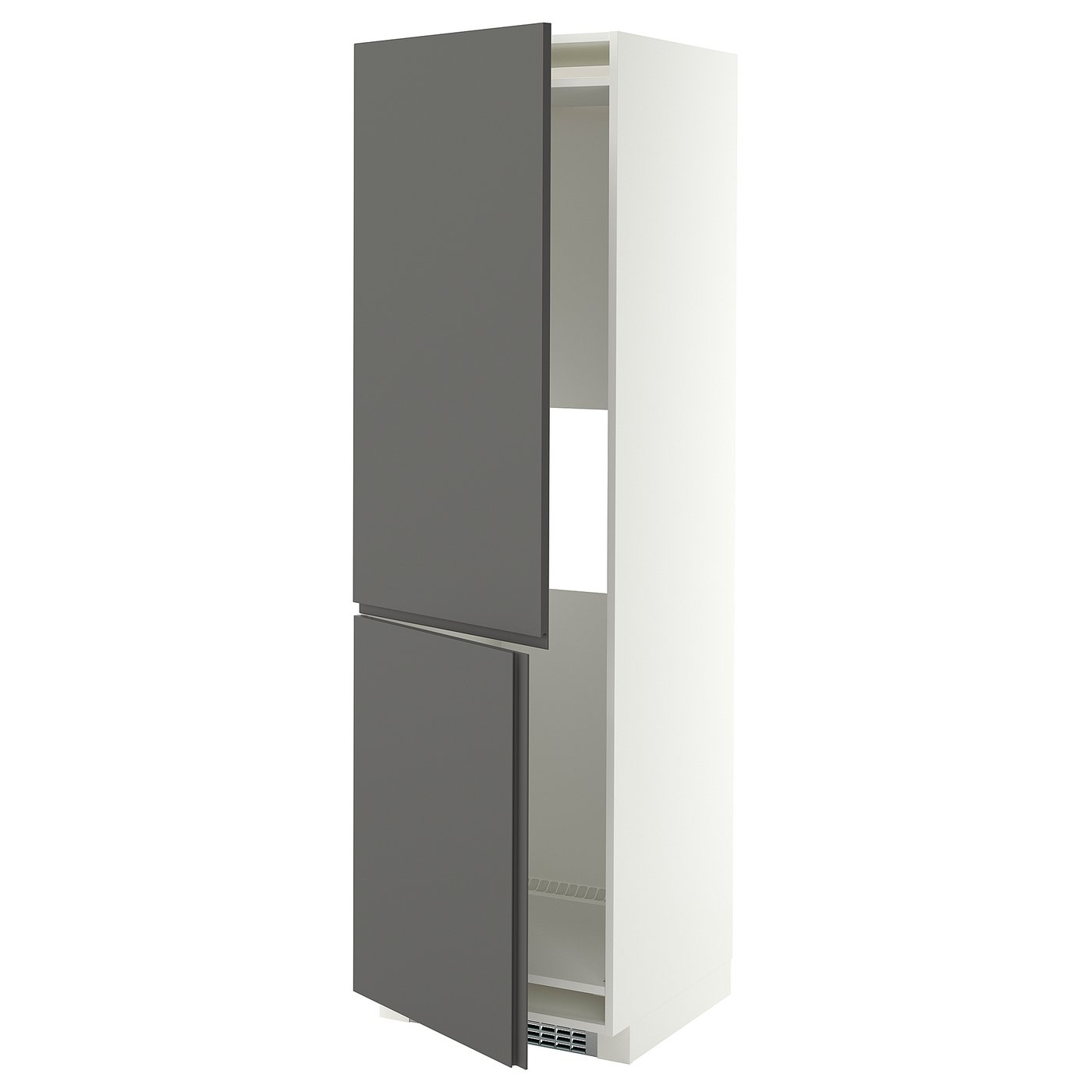 METOD hi cab f fridge or freezer w 2 drs, white/VOXTORP dark grey vertical handle, 60x60x200 cm