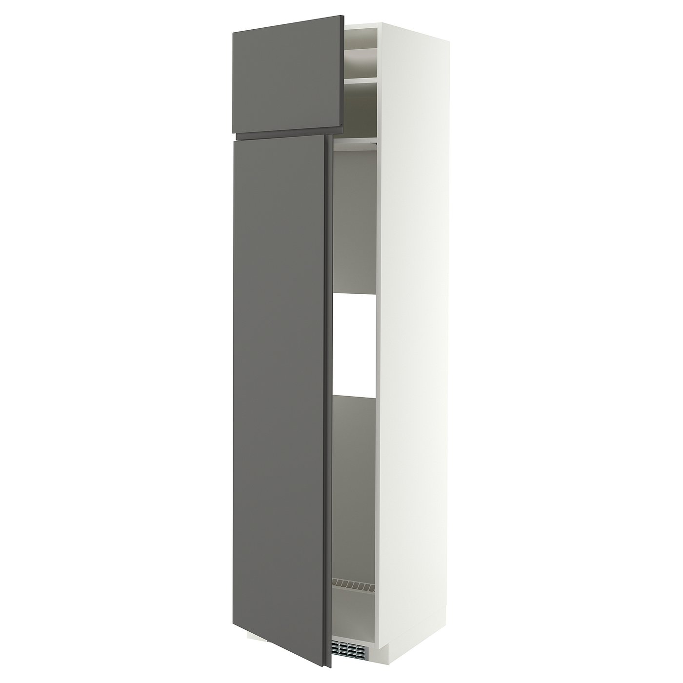 METOD hi cab f fridge or freezer w 2 drs, white/VOXTORP dark grey vertical handle, 60x60x220 cm